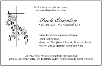 Anzeige  Ursula Eichenberg  Lippische Landes-Zeitung