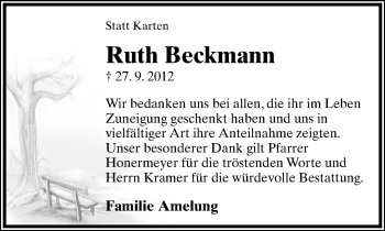 Anzeige  Ruth Beckmann  Lippische Landes-Zeitung
