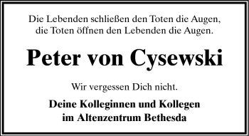 Anzeige  Peter von Cysewski  Lippische Landes-Zeitung