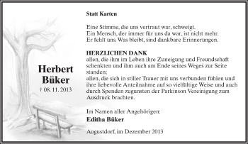 Anzeige  Herbert Büker  Lippische Landes-Zeitung