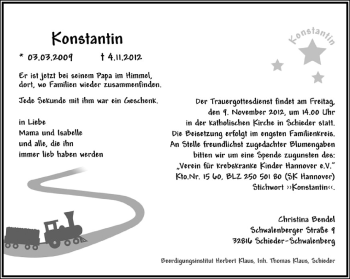 Anzeige  Konstantin   Lippische Landes-Zeitung