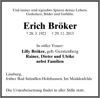 Anzeige  Erich Bröker  Lippische Landes-Zeitung