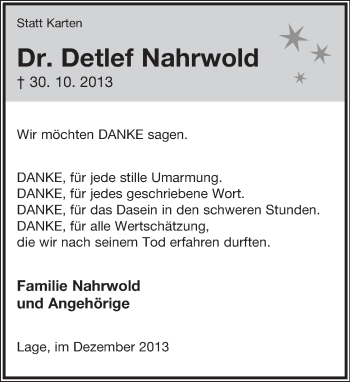 Anzeige  Detlef Nahrwold  Lippische Landes-Zeitung