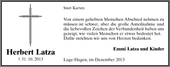 Anzeige  Herbter Latza  Lippische Landes-Zeitung