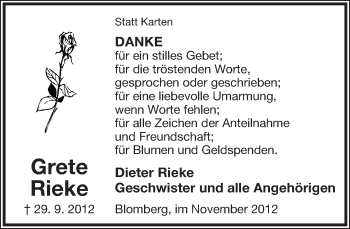 Anzeige  Gert Rieke  Lippische Landes-Zeitung