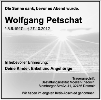 Anzeige  Wolfgang Petschat  Lippische Landes-Zeitung
