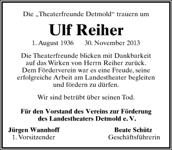 Anzeige  Ulf Reiher  Lippische Landes-Zeitung