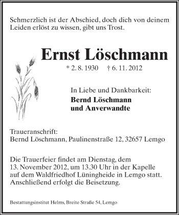 Anzeige  Ernst Löschmann  Lippische Landes-Zeitung