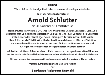 Anzeige  Arnold Schlutter  Lippische Landes-Zeitung