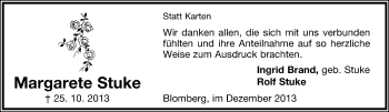 Anzeige  Margarete Stuke  Lippische Landes-Zeitung