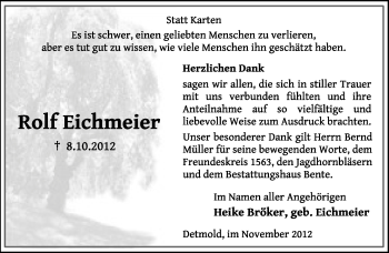 Anzeige  Rolf Eichmeier  Lippische Landes-Zeitung