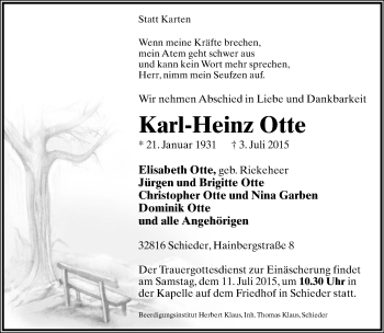 Anzeige  Karl-Heinz Otte  Lippische Landes-Zeitung