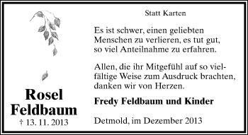 Anzeige  Rosel Feldbaum  Lippische Landes-Zeitung
