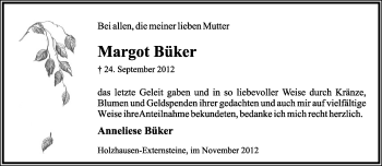 Anzeige  Margot Büker  Lippische Landes-Zeitung