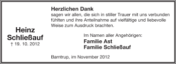 Anzeige  Heinz Schließauf  Lippische Landes-Zeitung