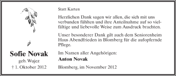 Anzeige  Sofie Nowak  Lippische Landes-Zeitung