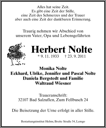 Anzeige  Herbert Nolte  Lippische Landes-Zeitung