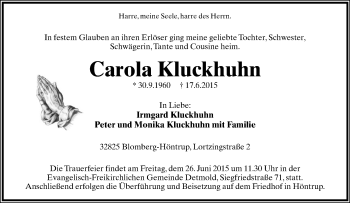 Anzeige  Carola Kluckhuhn  Lippische Landes-Zeitung