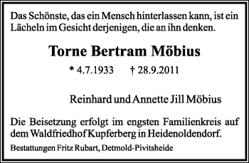 Anzeige  Torne Bertram Möbius  Lippische Landes-Zeitung