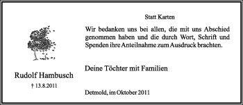 Anzeige  Rudolf Hambusch  Lippische Landes-Zeitung