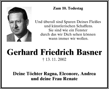 Anzeige  Gerhard Friedrich Basner  Lippische Landes-Zeitung
