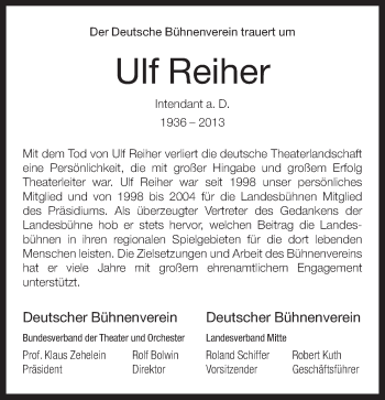 Anzeige  Ulf Reiher  Lippische Landes-Zeitung