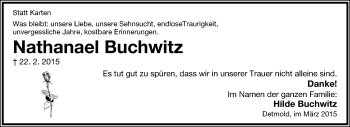 Anzeige  Nathanael Buchwitz  Lippische Landes-Zeitung