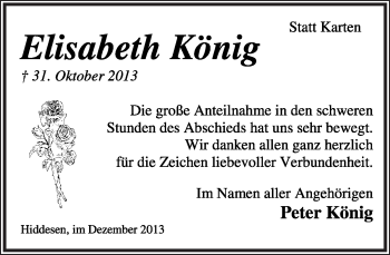 Anzeige  Elisabeth König  Lippische Landes-Zeitung