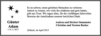 Anzeige  Günter Adam  Lippische Landes-Zeitung