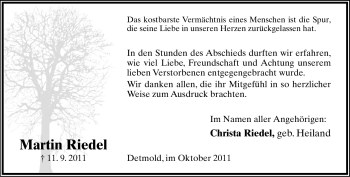 Anzeige  Martin Riedel  Lippische Landes-Zeitung