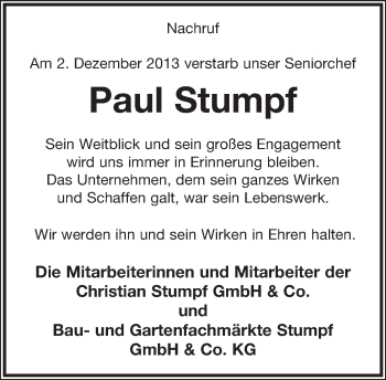 Anzeige  Paul Stumpf  Lippische Landes-Zeitung