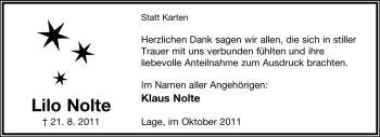 Anzeige  Lilo Nolte  Lippische Landes-Zeitung