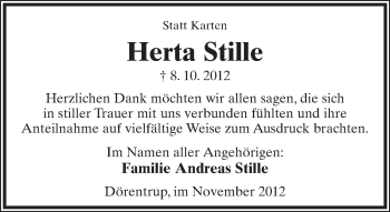 Anzeige  Herta Stille  Lippische Landes-Zeitung
