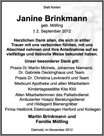 Anzeige  Janine Brinkmann  Lippische Landes-Zeitung