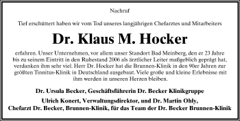 Anzeige  Klaus M.  Hocker  Lippische Landes-Zeitung