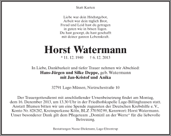 Anzeige  Horst Watermann  Lippische Landes-Zeitung
