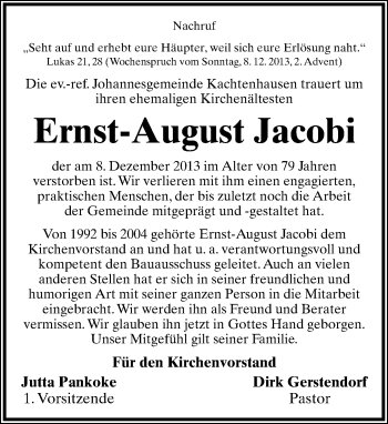 Anzeige  Ernst-August Jacobi  Lippische Landes-Zeitung