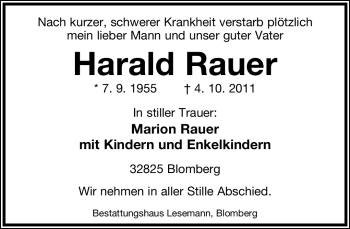 Anzeige  Harald Rauer  Lippische Landes-Zeitung