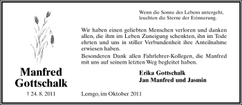 Anzeige  Manfred Gottschalk  Lippische Landes-Zeitung