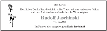 Anzeige  Rudolf Jaschinski  Lippische Landes-Zeitung