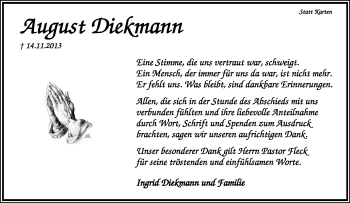Anzeige  August Diekmann  Lippische Landes-Zeitung