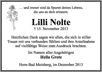 Anzeige  Lilli Nolte  Lippische Landes-Zeitung