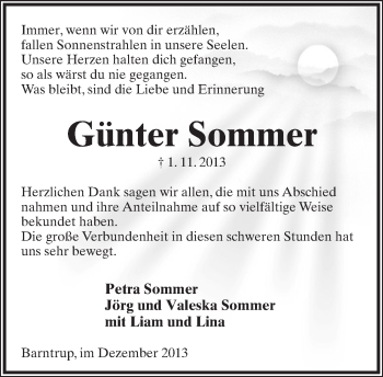 Anzeige  Günter Sommer  Lippische Landes-Zeitung