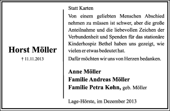 Anzeige  Horst Möller  Lippische Landes-Zeitung