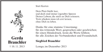 Anzeige  Gerda Brauchler  Lippische Landes-Zeitung
