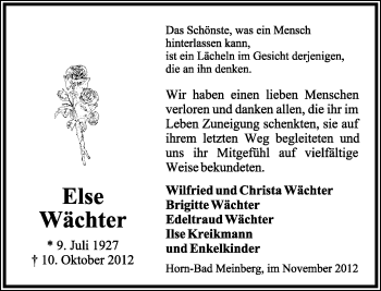 Anzeige  Else Wächter  Lippische Landes-Zeitung