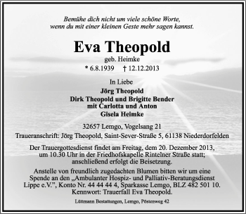 Anzeige  Eva Theopold  Lippische Landes-Zeitung