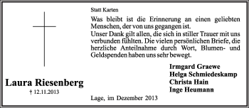 Anzeige  Laura Riesenberg  Lippische Landes-Zeitung