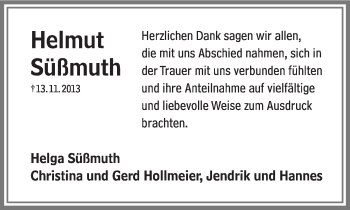 Anzeige  Helmut Süßmuth  Lippische Landes-Zeitung