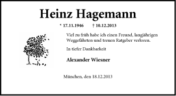 Anzeige  Heinz Hagemann  Lippische Landes-Zeitung